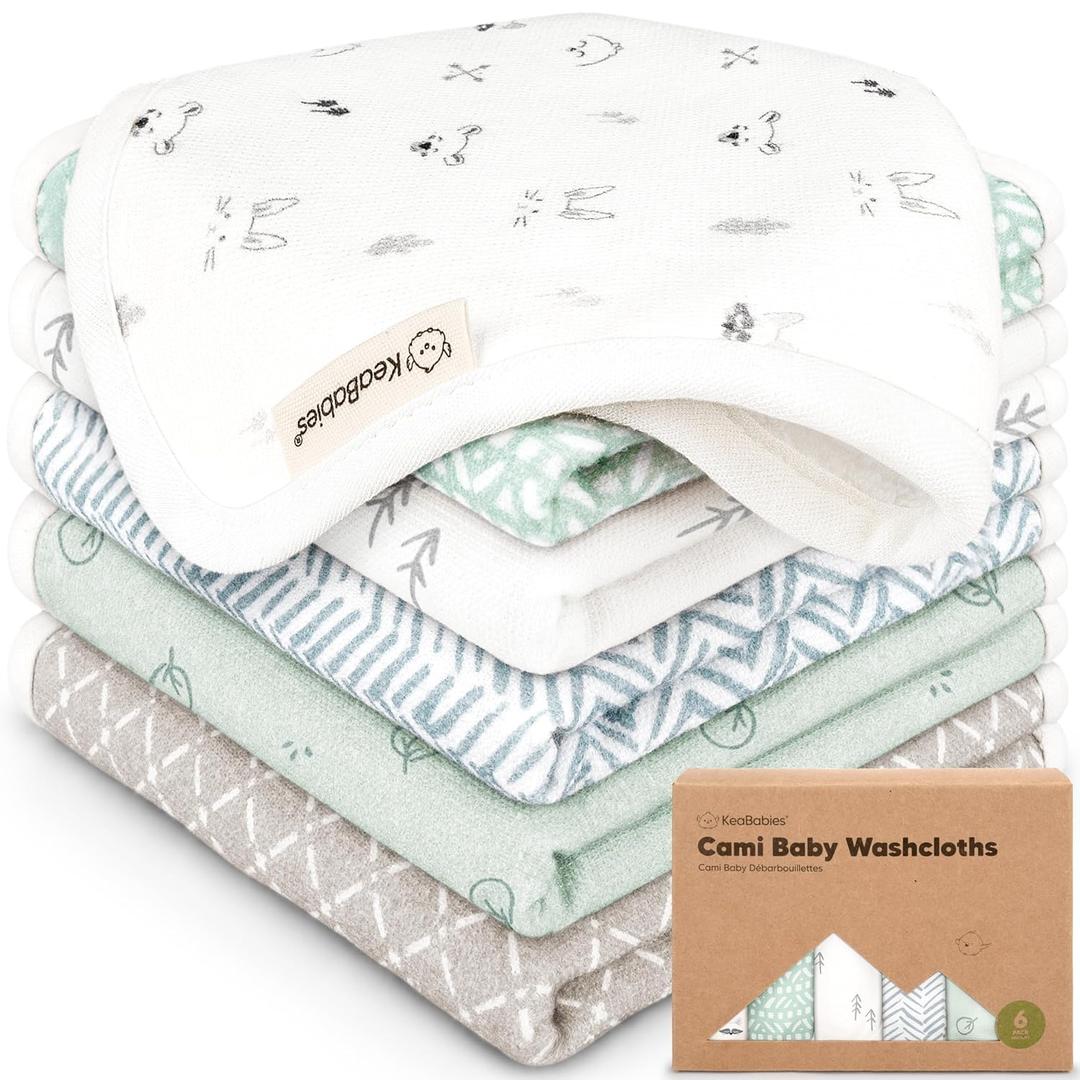 6-Pack Cotton Baby Washcloths for Newborn - Organic Cotton Muslin Soft Wash Cloths for Babies, Infant, Kids, Toddler Towels for Boy, Girl, Super Absorbent Face Cloths, Scratch-Free Baby Rags (Nordic)