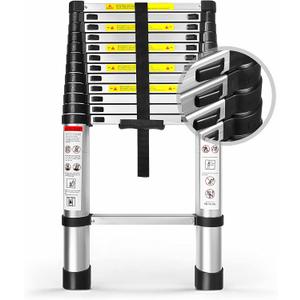 12.5FT Telescoping Ladder, Aluminum extendable Ladder, Retractable Extension Ladder for Home and Outdoor Work, Load Capacity 330 pounds
