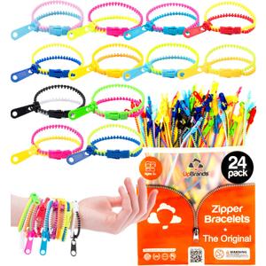 UpBrands 24 Fidget Toys Zipper Bracelets 7.5 Inches, Easter Basket Stuffers, Sensory Toys Bulk Set, Neon Colors, Kit for Birthday, Party Favors for Kids, Easter Egg Fillers