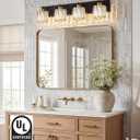 VOLISUN Crystal Vanity Lights for Bathrooms, 4 Light Bathroom Vanity Light, Black and Gold Bathroom Light Over Mirror, Modern Bathrooms Lights Fixtures-UL Certificated(Exclude Bulb)