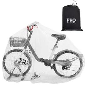 PRO BIKE TOOL Bicycle Cover Transparent PVC 0.15mm Thick, Reflective Safety Loops, Chain Hole Rings, Adjustable Buckle Strap, XL Size
