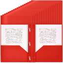 Yeaqee 150 Pack Plastic Folders with Prongs Heavy Duty Plastic 2 Pocket Folder with 3 Prongs, Business Card Slot for Back to School Office Home 11.6 x 9.5 Inch (Red)