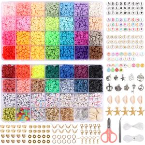 QUEFE 10500pcs Clay Beads Bracelet Making Kit, 42 Colors Polymer Clay Beads Flat Beads with Letter Beads Charms Pendants for DIY Craft Jewelry