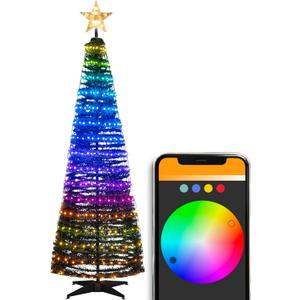 Collapsible Christmas Tree with Lights Bluetooth Smart App Control Prelit Artificial Led Light Show Christmas Trees 27 Modes Pencil Outdoor Christmas Tree Light Show Dimmable Music Sync Schedule, 6 ft
