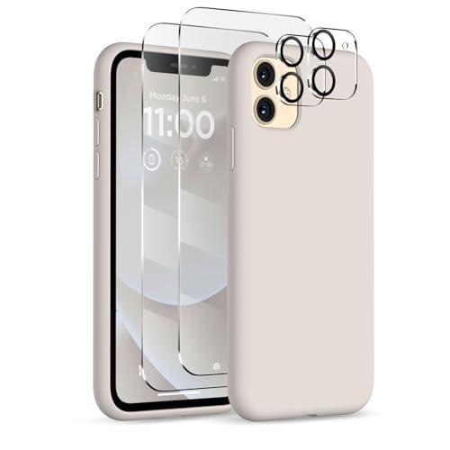 Pack of 2 COFFKER for iPhone 11 Phone Case, [2X Screen Protector + 2X Camera Protector], Liquid Silicone Ultra Slim Shockproof Protective Cover, Soft Microfiber Lining with iPhone 11 Case 6.1", Stone