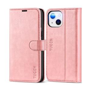 TUCCH Case for iPhone 13 5G 6.1-inch, Flip Wallet PU Leather Magnetic Protective Cover with [RFID Blocking] [Card Slot] Stand [Shockproof TPU Interior Case] Compatible with iPhone 13 2021, Rose Gold