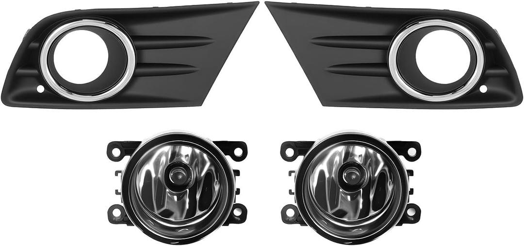 Pair Fog Light Compatible with 2012-2015 Pilot Front Bumper Fog Lamp w/Chrome Trim Cover & Halogen Left and Right Bulb 71107SZAA50 71112SZAA60 Driver and Passenger Side