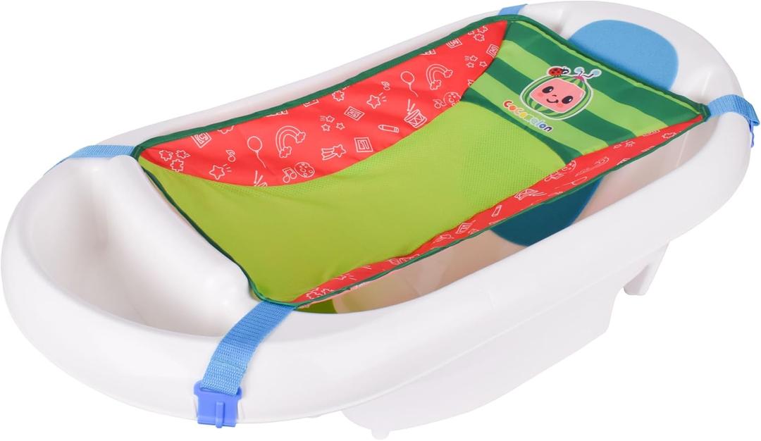Cocomelon Baby 3-in-1 Sling and Seat Bath Tub with Removable Infant Support, Convertible Infant to Toddler Bath Tub with Seat, Shower Gift, Ages 0-24 Months