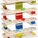 Wooden Marbles Run Ball Drop Toys 8-Tier Rolling Tower Toys with 16 Balls Ramp Whirling Game Ball Tower Educational Learning Toys for Gifts 3 4 5 6 7 8 Years Toddler Boys Girls