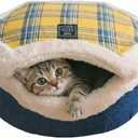 Cat Bed Cave  Enclosed Self Warming Hideaway with Detachable Lid & Mat, Covered House for Indoor Kitten & Kitty (Yellow)