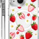 for iPhone 13/14 Case [Compatible with Magsafe],Girls Women Clear Magnetic Case Silicone Shockproof Protective Cover with Pattern Strawberry Sunflower