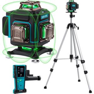 KEZERS Laser Level Set with Receiver,4 x360 Self Leveling Laser Level with Tripod and Grade Rod for Construction,Home Renovation,Hanging Pictures,2 Batteries,Remote Control,Touch Screen