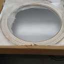 26 inch Round Mirrors for Wall Wood Circle Mirror with Carved Frame Rustic Accent Distressed Decorative for Living Room Bedroom Vanity Entryway Hallway Bathroom - White