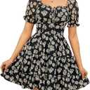 Scarlet Darkness Floral Corset Mini Dress Women Teen Summer Off Shoulder Dress Graduation Sundress with Pockets Black Beige L