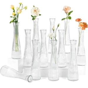 Glass Bud Vases Bulk 12 Pcs - Clear Water Ripple Wedding Centerpiece Vases, Small Flower Vases for Table Decor, Party Events & Home Decor