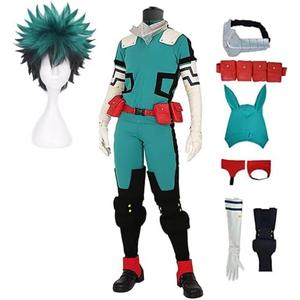 Deku cosplay Anime Costume Midoriya Izuku Cosplay Costume Jumpsuit Fighting Suit Full Set Halloween Outfit, Green, S