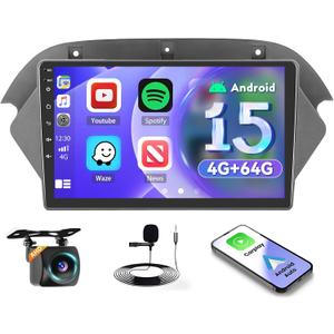 [4G+64G] Android 15 Car Stereo for Honda Acura MDX 2007-2013 with Wireless Carplay Android Auto, 9 Inch HD Touchscreen with WiFi GPS Bluetooth5.0 FM/RDS Radio 32EQ SWC Backup Camera MIC