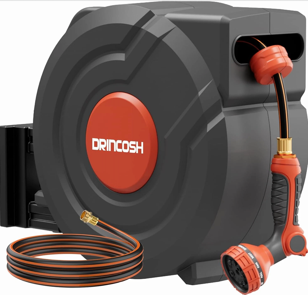 DRINCOSH Upgraded Retractable Garden Hose Reel 1/2 in x 100ft PRO 180
