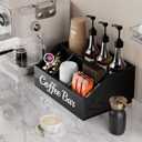 Coffee Station Organizer for Countertop – Wooden Coffee Bar Organizer with Adjustable Dividers,Holds K Cup Pod & syrup bottles, for Kitchen, Office, or Bar and Tea Station, Black