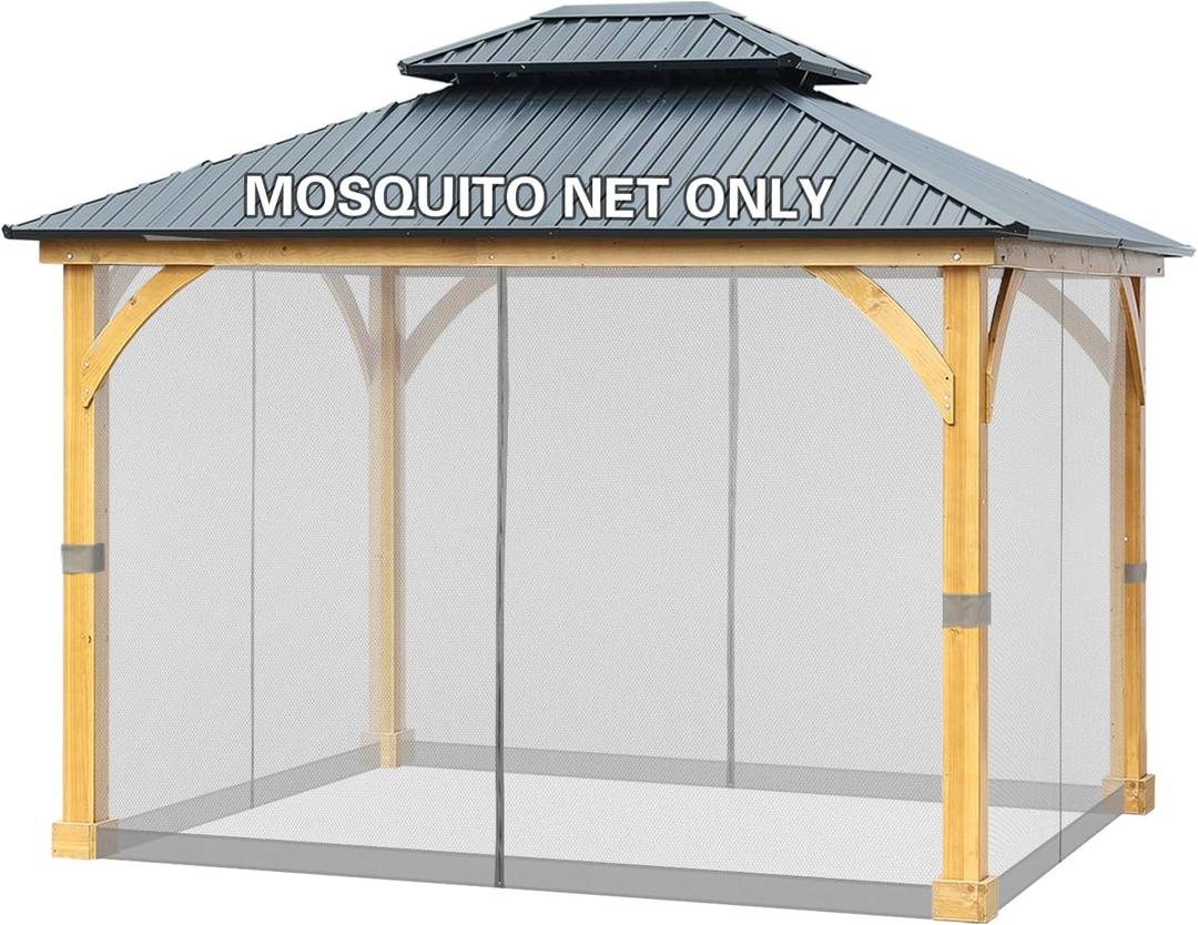 BPS 10' x 10' Gazebo Universal Netting Screen Replacement, 4-Panel Screen Walls with Double Zippers for Outdoor Patio, Gray