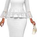 Lace Dresses for Women Wedding Guest Elegant Long Sleeve Cocktail Business Knee Length Pencil Dress (Large)