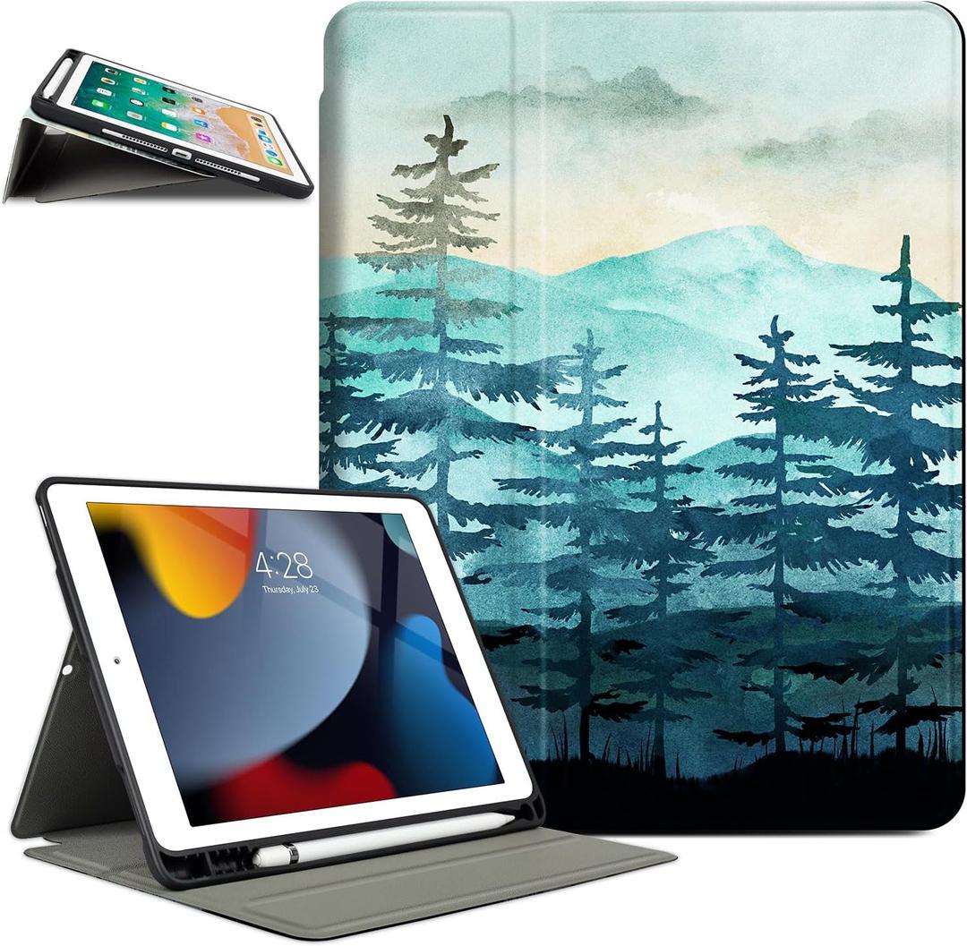 Vimorco Case for iPad 5th/6th Generation, for iPad 9.7 inch 2017/2018, for iPad Air 1/2, Premium Leather Protect Smart Covers,Pencil Holder, Adjustable Stand with Auto Wake/Sleep, Green Forest