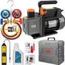 VTG VOGTEN 4.5 CFM AC Vacuum Pump and Gauge Set,for Mini Split/HVAC/Auto Systems,Manifold Gauge Kit Fits R134a R12 R22 R502,with Leak Detector,Upgraded Trifold Storage Case,3 Hoses,2 R134a Can Taps