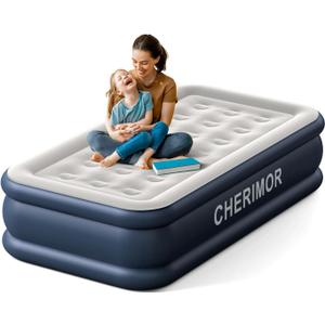 CHERIMOR Twin Air Mattress with Built in Pump, 18 Raised Thick Inflatable Bed, 440lb Comfort Support, Inflatable Blow Up Mattress with Carry Bag for Camping, Fast SelfInflating Air Bed for Guest&Home