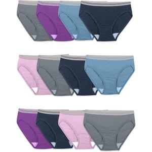 Fruit of the Loom Women's Eversoft Cotton Underwear Multipacks, Tag Free & Breathable (6, Bikini - Grey/Blue/Purple)
