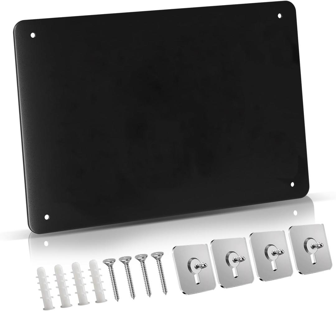 FANXIYQ Magnetic Board for Wall with 4 Expansion Screws & 4 Paste Hooks - Durable Metal Bulletin Board for Home/Office Organization, Display Souvenir Magnets, Photos & Notes