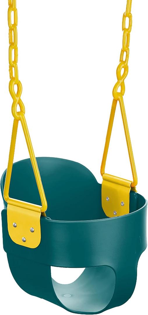 Deluxe High Back Full Bucket Toddler Swing with Exclusive Chain & Triangle Dip Pinch Protection and Carabiners for Easy Install - Green - Squirrel Products