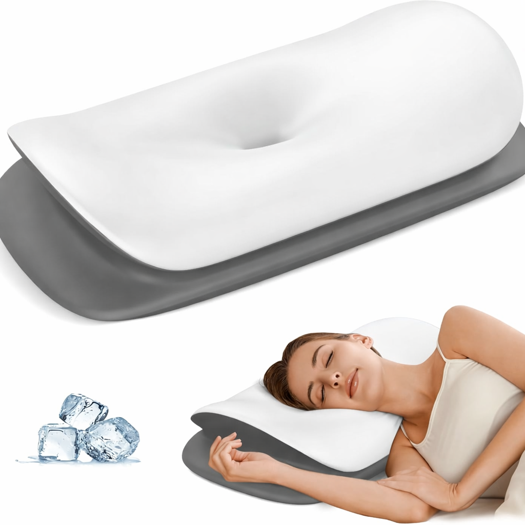 Cervical Neck Pillow - Ergonomic Memory Foam Contour Pillows for Side, Back & Stomach Sleepers, Cervical Pillow for Neck Support Sleeping with Breathable Cover (White & Grey)