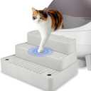 SpaceTime Adjustable Cat Ramp Cat Steps for Litter Box,Detachable Elevated Litter Mat Trapping Litter Box Mat with Filter Function for Floor,Non-Slip Catcher Stair for Small & Elderly Cats (Grey)