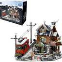 PANTASY Winter Summit Ski Lodge Building Set,3-Story Mountain Cabin with Vintage Tram & Snowy Landscape, Modular Brick Architecture Model with Opening Wall, Ice Cave & Mini figures Holiday Display for Adults