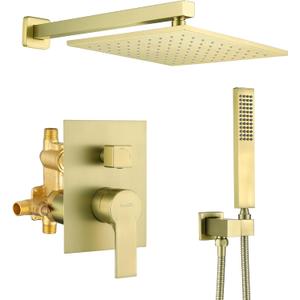 SHAMANDA Brass Rainfall Shower System, Luxuly Bathroom Shower Faucet Combo Set Brushed Gold(Including Rough-In Valve Body and Trim), L70001-3