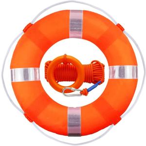 Lifebuoy Set 20Inch Life Preserver Ring and Water Floating Lifesaving Rope 98.4FT,Swim Foam Buoy,Swimming Pool Safety Throwing Ring with Perimeter Rope,Throwable Flotation Device