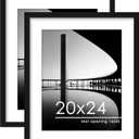 PEALSN 20x24 Picture Frame Set of 2, Display Pictures 16 x 20 with Mat or 20 x 24 without Mat for Wall Mounting Display, Poster Frames, Black