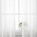 Sheer Curtains White Plaid Semi Voile Light Filtering Drapes Pair for Bedroom Living Room, Set of 2 Grommet Top Window Curtain Panels (Each 54 x 95 Inch, Off White)