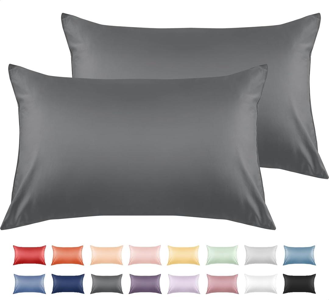 Warmstar 100% Cotton Toddler Pillowcase Set of 2, 600 Thread Count 13x18 Toddler Pillowcases Soft & Breathable, Cotton Travel Pillow Case Cover 13"x 18" with Envelope Closure,Dark Grey