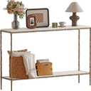 Antique Console Table with Faux Marble Wood Top, 47" Narrow Entryway Table with 2-Tier Open Storage Shelves, Modern Slim Sofa Table with Antique Brass Finish for Hallway, Living Room