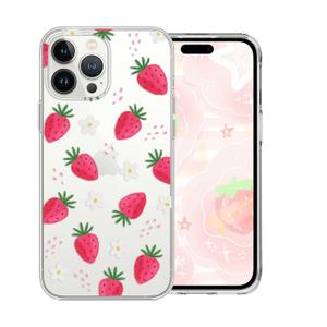 6 x Cute Strawberry Case for iPhone 15 Pro Max 6.7 Inch with Kawaii Little Daisy Design,Clear Slim Soft TPU Shockproof Protective Cover Compatible for iPhone 15 Pro Max for Women Girls Kids