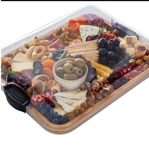 Farberware Build-A-Board Bamboo Cutting Board with Single Storage Compartment, Clear Locking Lid, Black Handles, Perfect for Charcuterie & Snacks