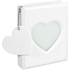Photocard Book, 3 Inch White Photocard Book Mini Photo Album Heart Hollow Card Binder with 32 Pockets and Pendant