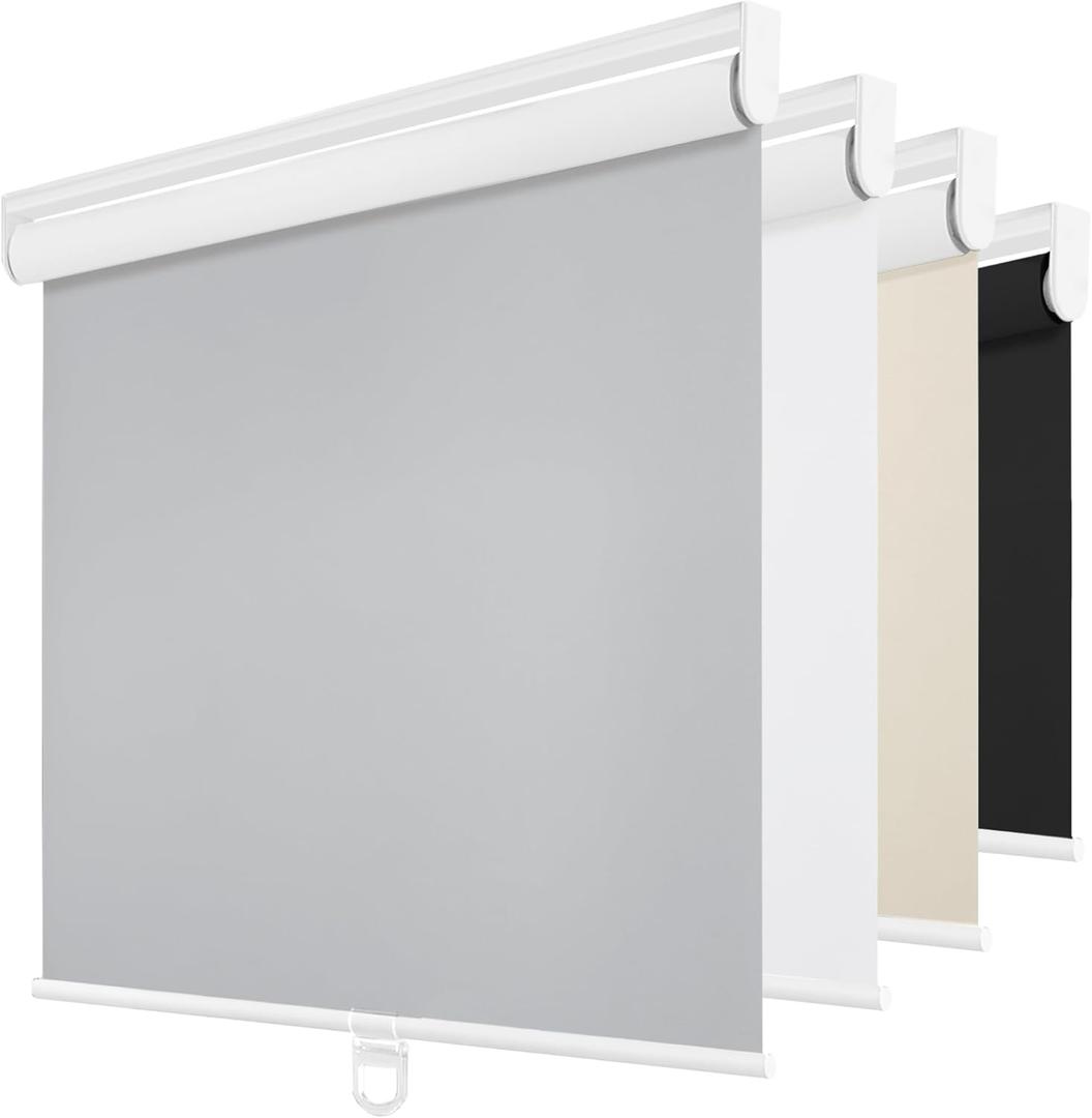ChrisDowa Cordless Blackout Roller Shades for Windows, Thermal Insulated UV Protection Pull Down Shades, Total Blackout Window Blinds for Home, Office, Bedroom, Door (52" W x 72" H, Grey)