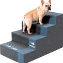 Dog Steps for Bed, 18" H Dog Stairs for Small Dogs, 4-Tier Pet Stairs with Washable Cover, Non-Slip Pet Steps for Dogs to Get On Bed (Grey)
