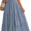 BTFBM Womens Summer 2026 Casual Midi Maxi Dresses Lightweight Short Sleeve V Neck Elastic Waist Boho Beach Dress Pockets (Blue Grey)