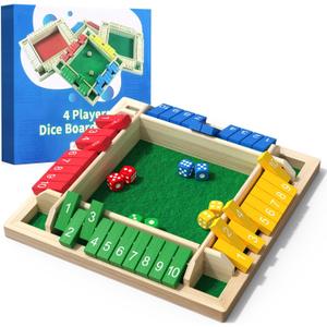 Shut The Box Game Wooden with Dice, 2-4 Player Math Strategy Game for Adults Kids - Close The Box Board Number Learning Activity, Family Travel Pub Games