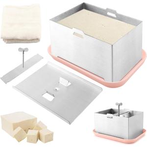 Tofu Press Stainless Steel with Tofu-Presser Towel and Drip Tray,DIY Tofu Maker Cheese Press for Homemade Tofu,Paneer,Cheese,Effortless Water Removal for Enhanced Texture & Flavor