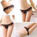 Women’s Sexy Panties Crotchless Lace Cheeky G-String Thongs for Women Pearls Ball Briefs Low Rise Underwear Pack (Black, M)