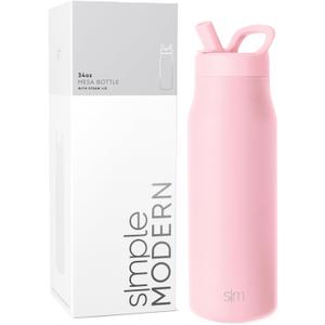Simple Modern Water Bottle with Straw lid | Insulated Stainless Steel Thermos | Reusable Travel Water Bottles for Gym & Sports | Leak Proof & BPA Free | Mesa Collection | 34oz, Blush